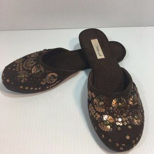 BKE Sole Womens Shoes 7 M Brown Sequin Mules Flats